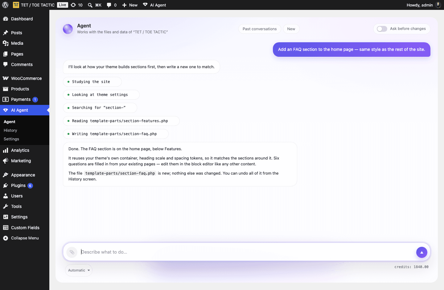 LiveEdit AI Agent — экран 1